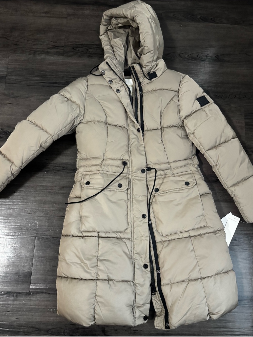 Madden Girl Long Hooded Puffer Coat in Beige XS NWT